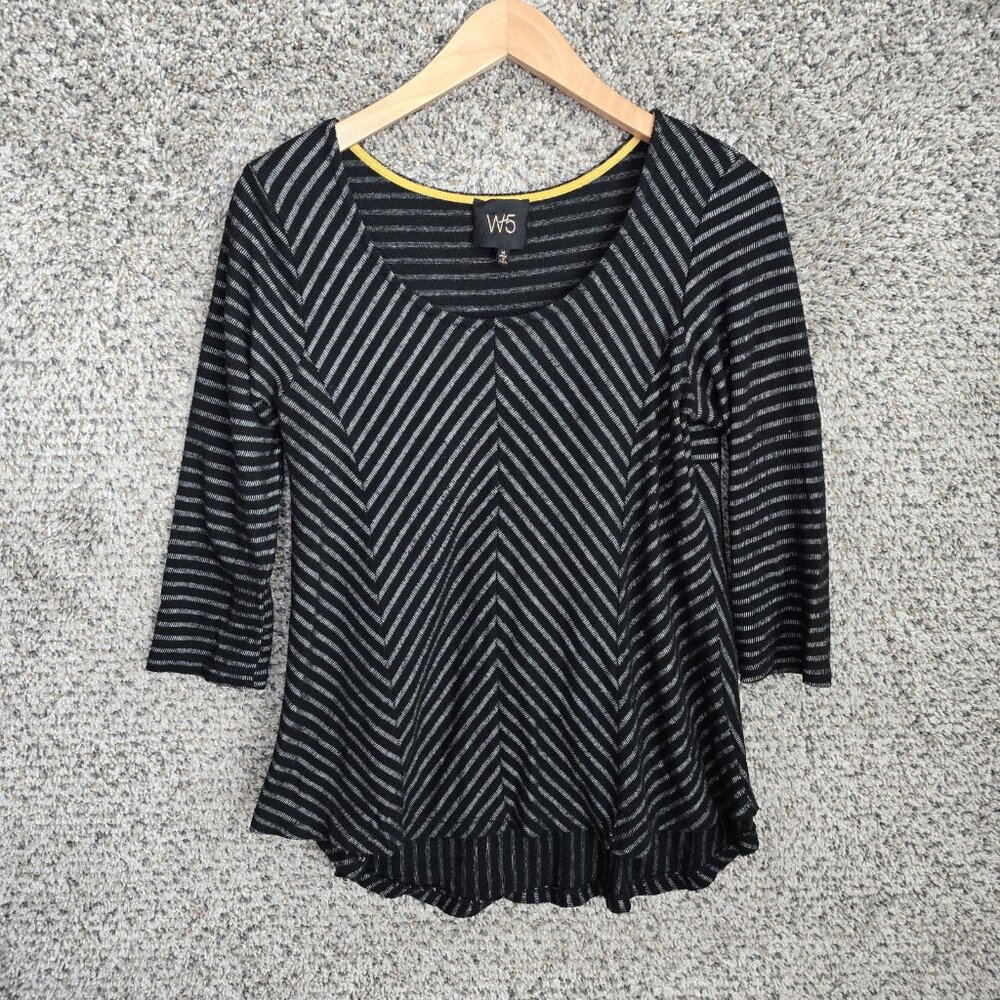 W5 Anthropologie Top Womens Medium Black Striped Scoop Neck Knit Casual Ladies